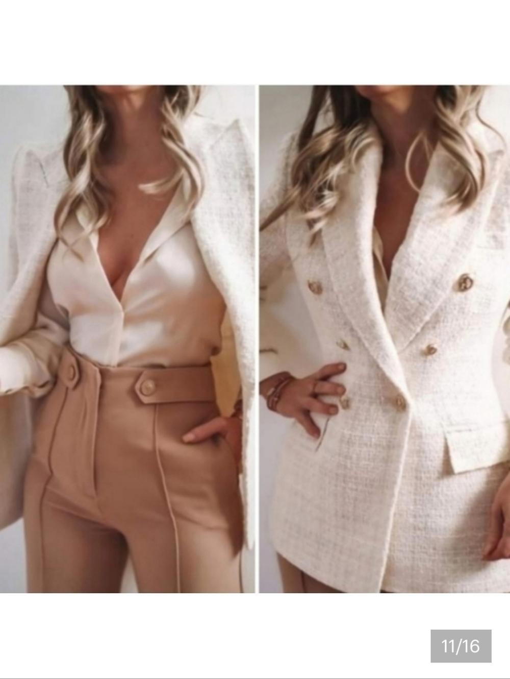 Zara Tweed Textured Double Breasted Blazer Jacket Size XL - Picture 11 of 14